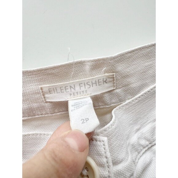 EILEEN FISHER Bone Cotton Hemp Stretch Canvas Wide Leg Ankle Pants, Size 2P - Picture 8 of 10